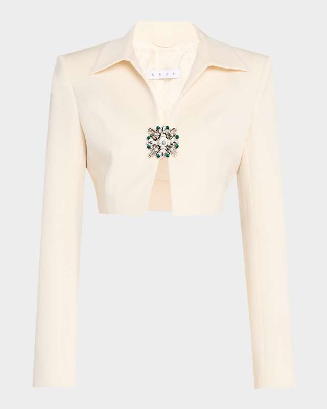 Crystal Brooch Cropped Jacket